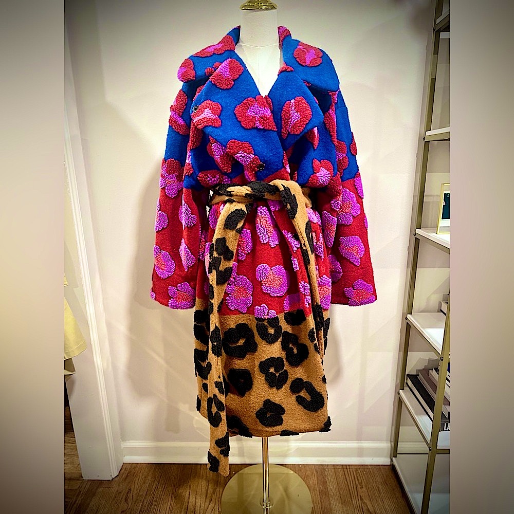 🌴NWT FARM Rio Mixed Leopards Fleece Belted Coat – L